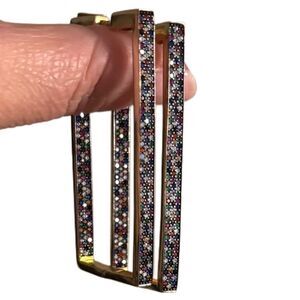 Statement yellow gold plated vintage rectangular earrings in 925 silver